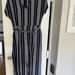 Rails Navy Blue and White Striped Jumpsuit